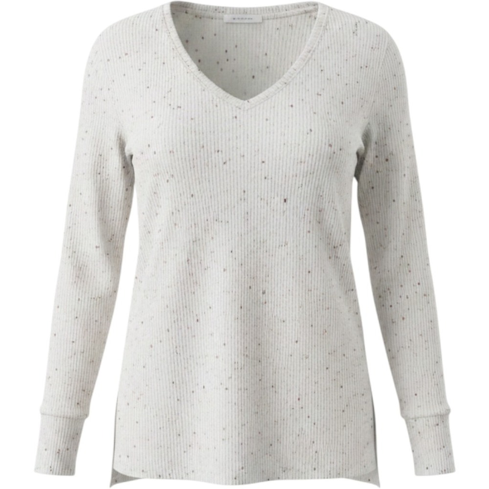 American Eagle Womens‎ Ribbed V-Neck Long Sleeve Speckled Oatmeal Top Size XS